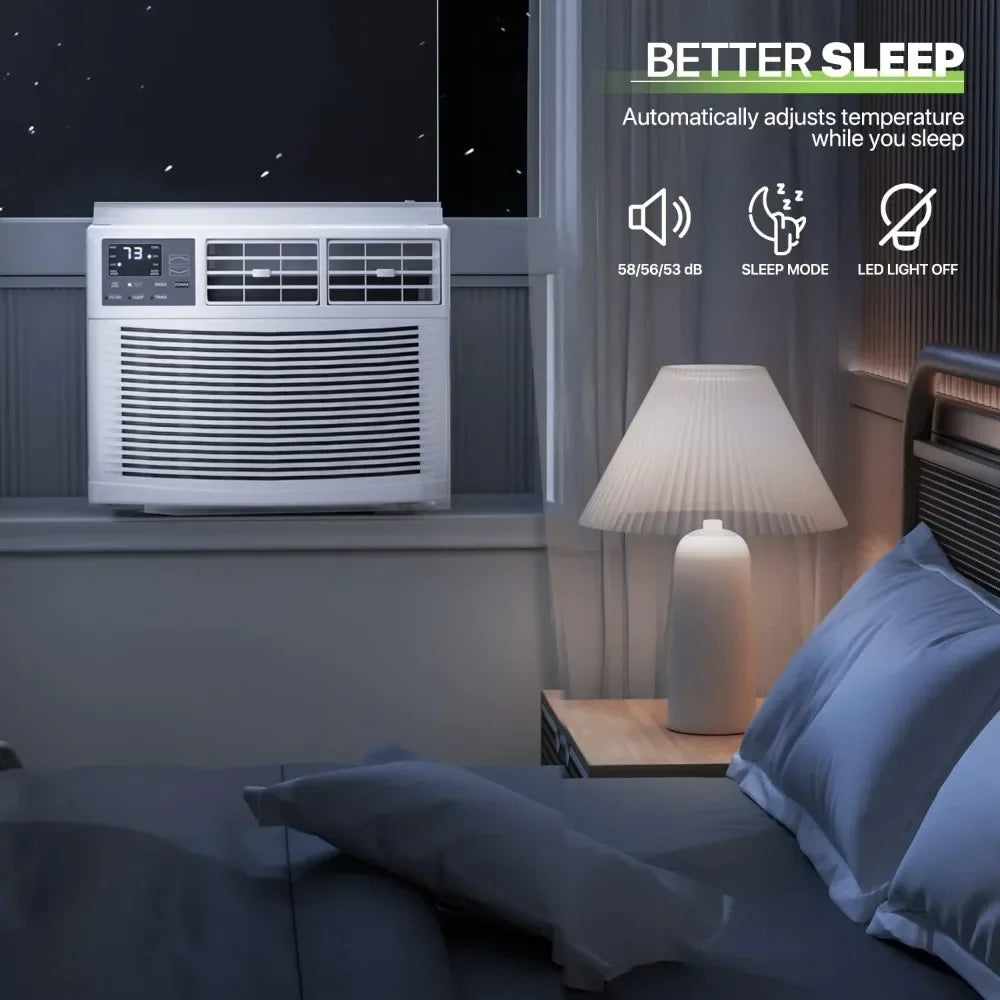 8000 BTU Window Air Conditioner with Remote, 6 Modes-Cool, Dry, Auto-Restart, Fan, Sleep, Ideal for Rooms Up To 350 Sq. Ft.