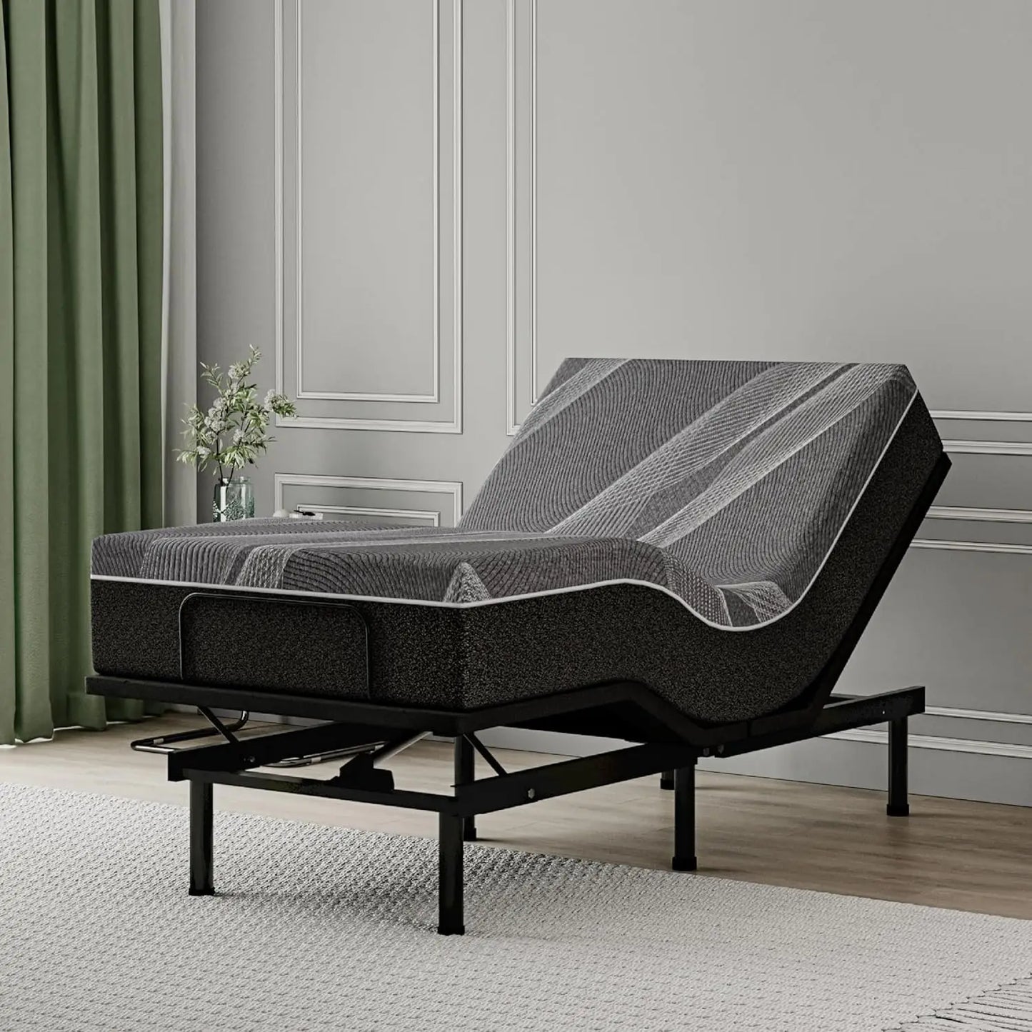 Twin Xl Adjustable Bed Base Frame With Wireless Remote + 12 Inch Twin Xl Gel Memory Foam Mattress Bed In A Box, Head And Foot