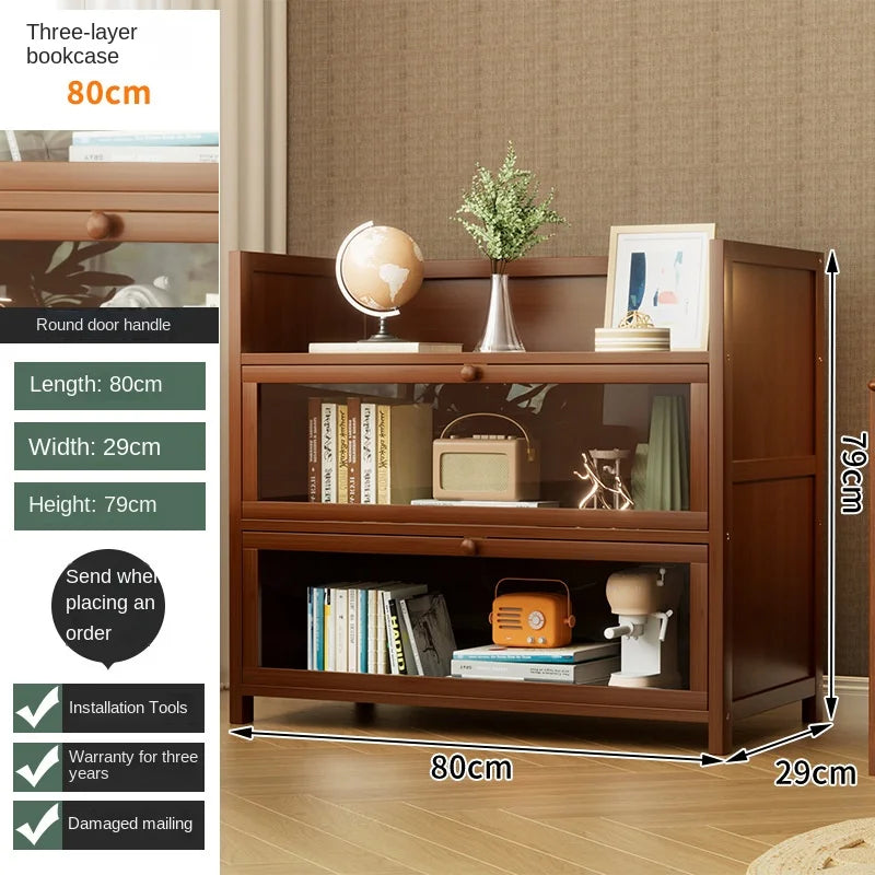 Bookshelf, bookcase, dust-proof floor-standing storage rack, household children and students storage rack with doors