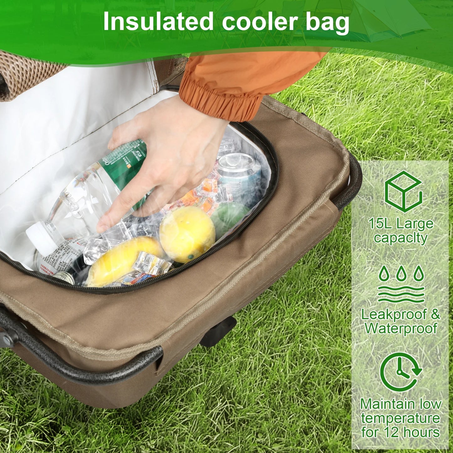 Fishing Chair, Folding Ice Camping Chair for Adults, Outdoor Folding Chair with Cooler Bag and Cup Holder, Director Chair