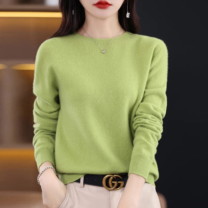 New Cashmere Basic Top Long Sleeve Women O-Neck Knitted Sweater 100% Pure Merino Wool Pullover Clothing Knitwear traf