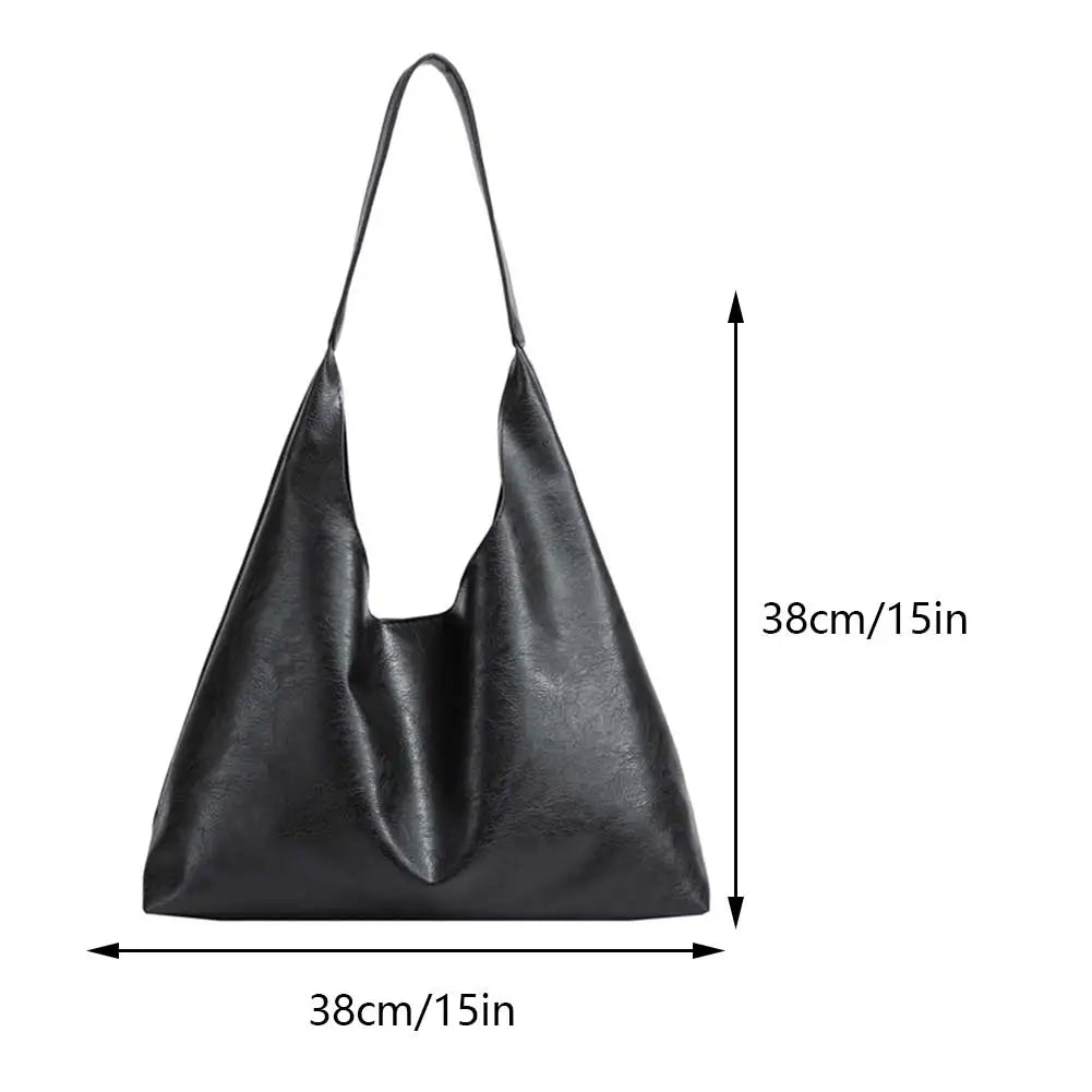 PU Soft Leather Tote Bag Large Capacity Women Big Shoulder Bag Female Simple Underarm Bag Hasp Closure Casual Commuting Bag