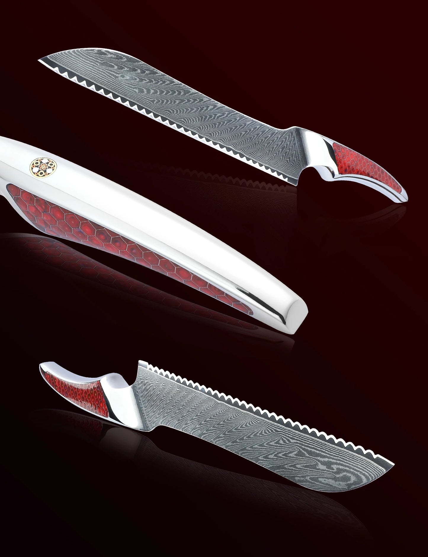 SANMUZUO 8 inch Serrated Bread Knife, Japanese VG-10 Damascus Steel Kitchen Knife, Resin Handle, LA-S9 Series