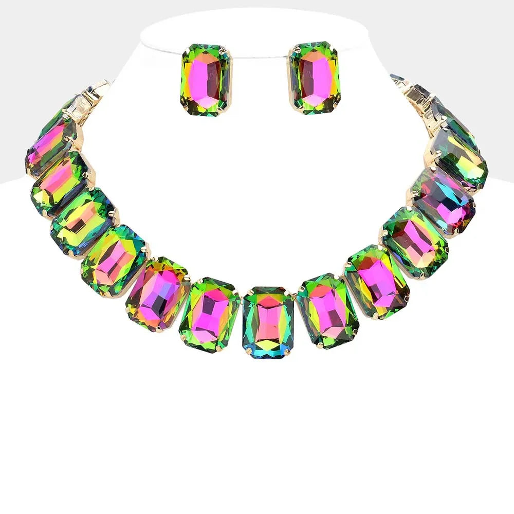 Stonefans AB Color Necklace and Earring for Women  Rhinestone Rhinestone Choker Dubai Fashion Wedding Jewelry Sets Bridemaids