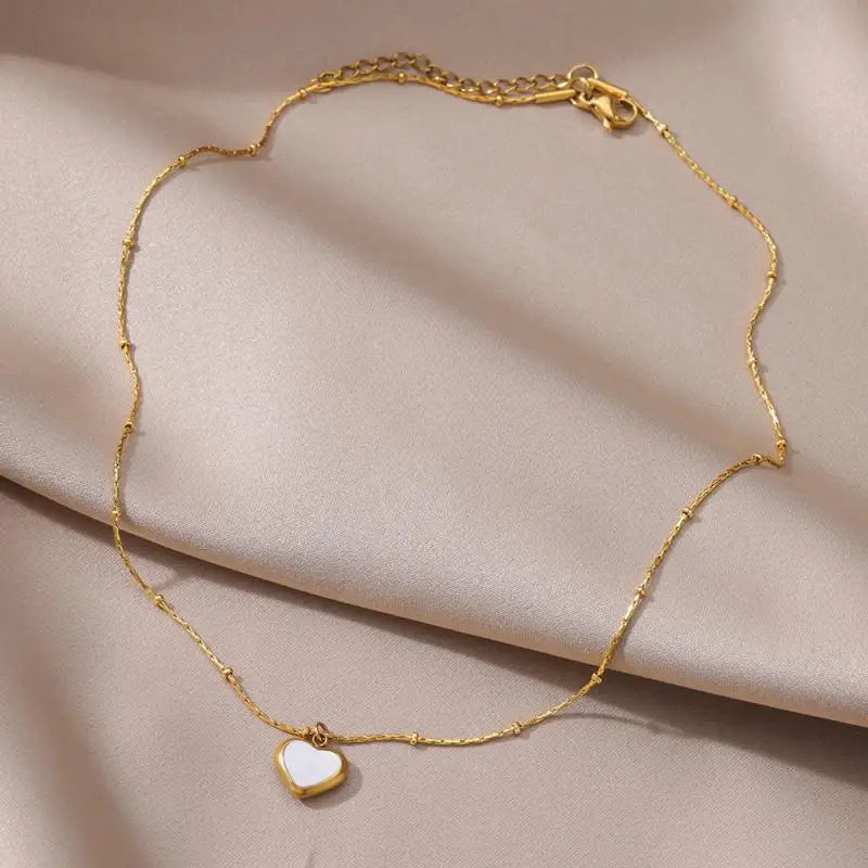 Necklace for Women Stainless Steel Heart Pendant Bead Chain Necklaces Gold Color Choker Trendy Waterproof Jewelry Accessories