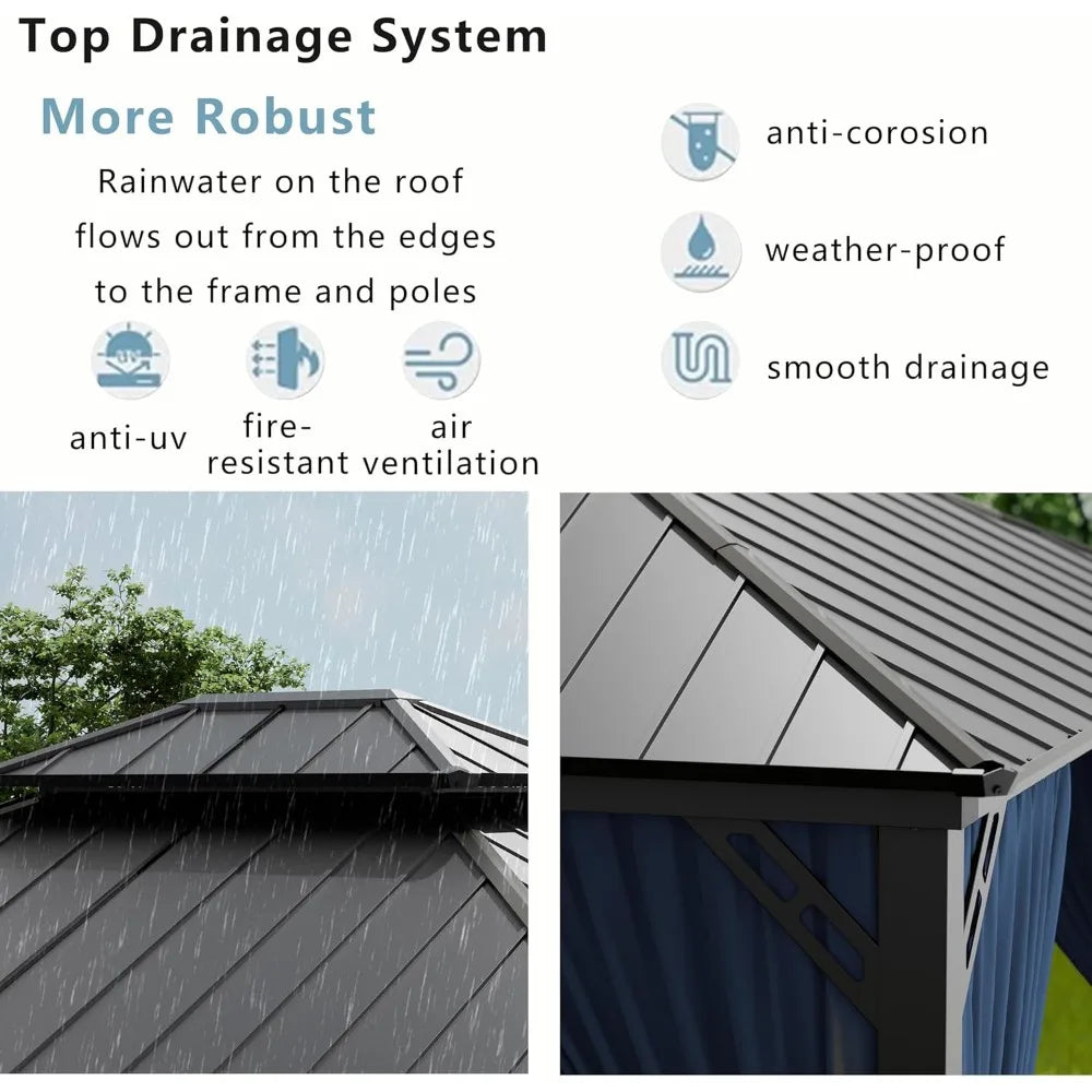 12x20ft Hardtop Gazebo Double Roof, Outdoor Pavilion with 2-Layer Hard top Galvanized Iron Frame Garden Tent