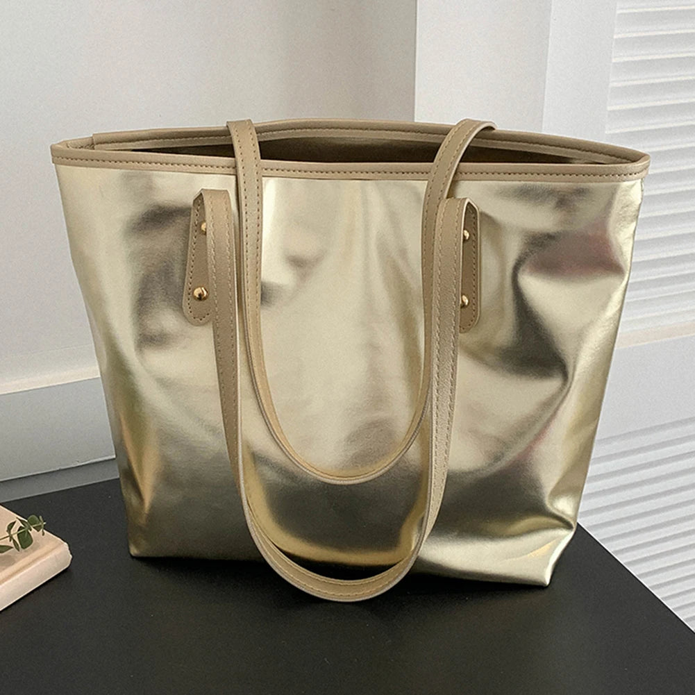 Luxury Designer Bag Women Handbag Large Tote Sliver Gold Shoulder Bag Simple Handle Handbags Solid Color Soft Shopper Purse Bag