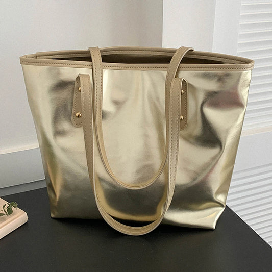 Luxury Designer Bag Women Handbag Large Tote Sliver Gold Shoulder Bag Simple Handle Handbags Solid Color Soft Shopper Purse Bag