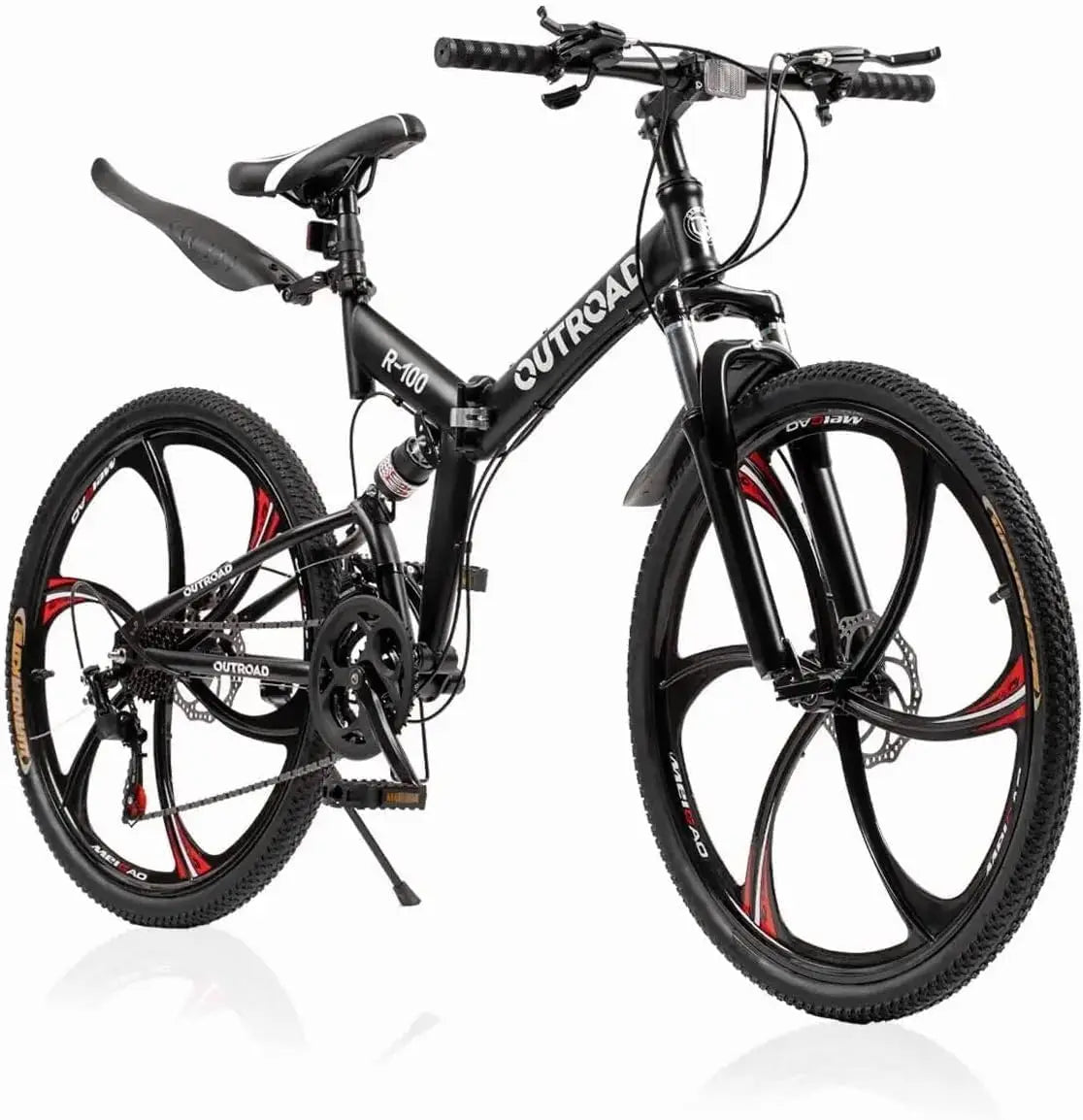 26 Inch Folding Mountain Bike, 21 Speed Full Suspension High-Carbon Steel MTB Foldable Bicycle, Dual Disc Brake Non-Slip Bikes