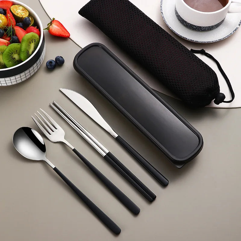 304 Cutlery Set Dinnerware Set Portable Tableware Set High Quality Stainless Steel Knife Fork Spoon Travel Flatware With Box