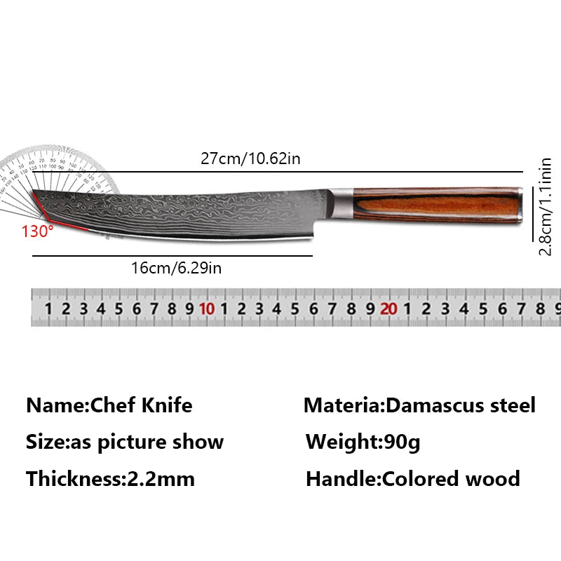 Damascus Steel Japanese Chef Knife Kitchen Meat Cleaver Slicing Boning Barbecue Cutting Sushi Knife Professional Cooking Tools