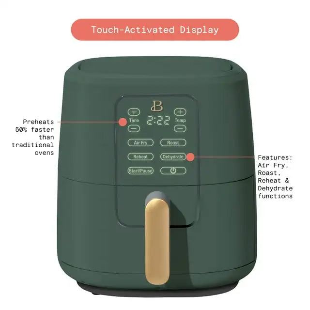 6 Qt Air Fryer with TurboCrisp Technology and Touch-Activated Display, Limited Edition Thyme Green by Drew Barrymore