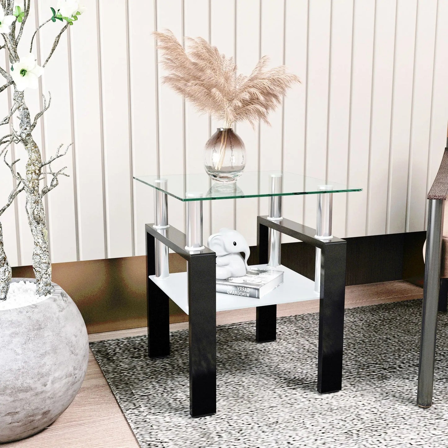 1-piece modern tempered glass coffee table, coffee table, living room square table, transparent/black/white