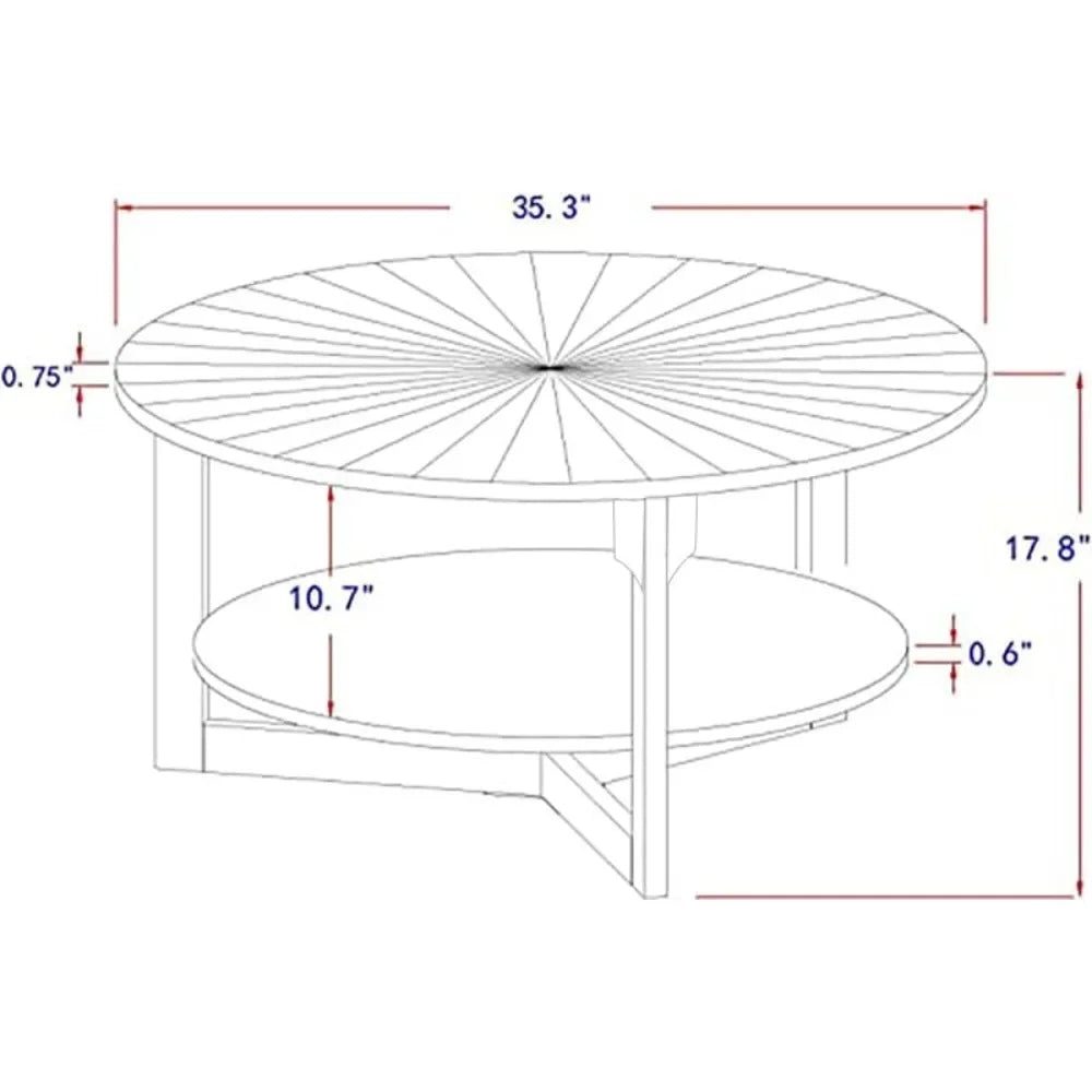 Coffee Table Wood Round for Living Room, 2 Tier Circle  with Storage, Rustic Natural Coffee Table for Apartment, Coffee Tables