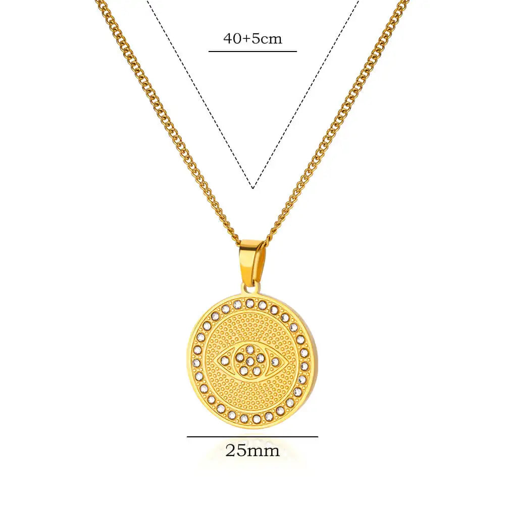 Gold Color Palm Fatima Pendant Necklace For Women Stainless Steel Lucky Turkish Evil Eye Choker Necklaces Aesthetics Jewelry
