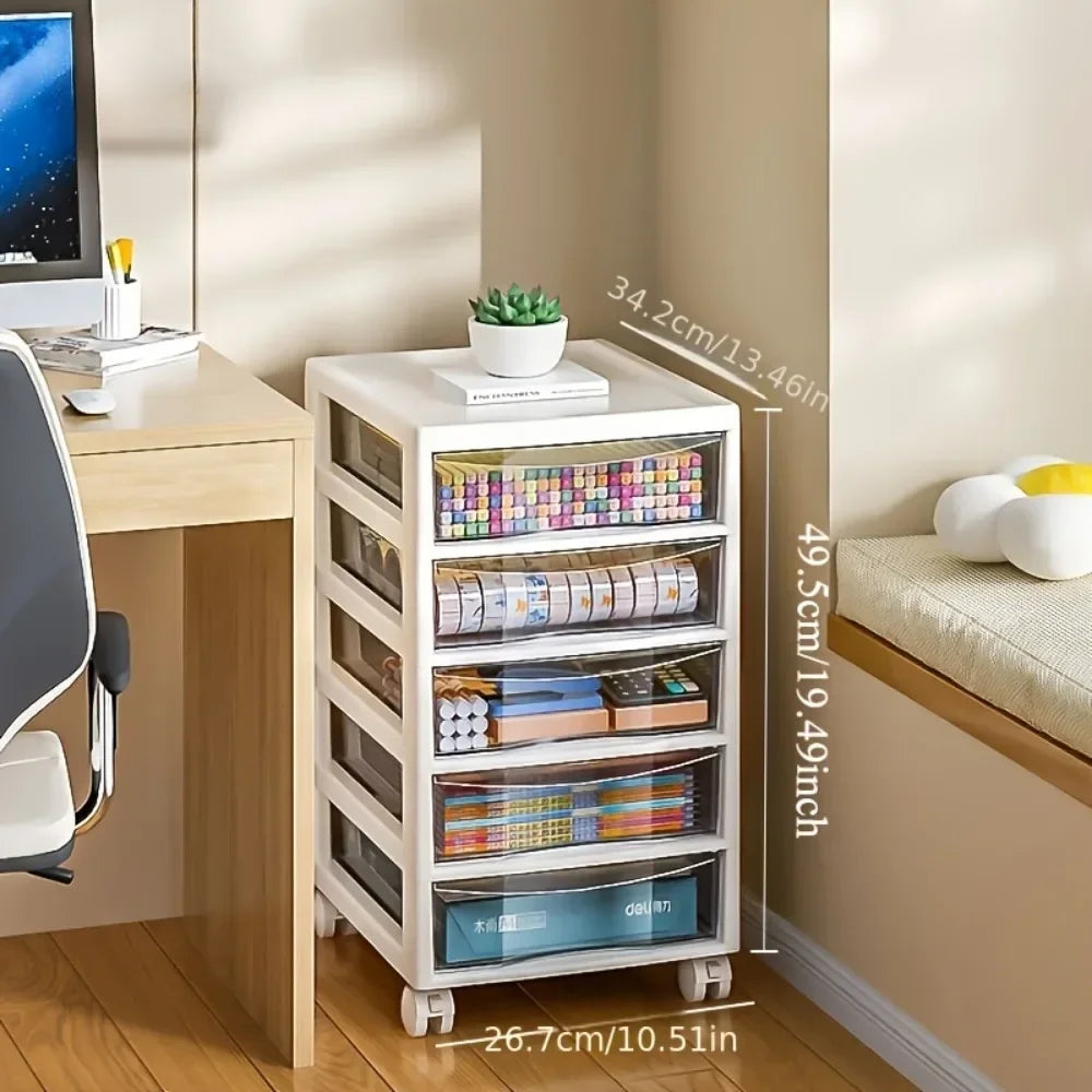 Plastic Storage Cabinet with Wheels Movable Big Capacity A Living Room Convenient Lockers Vertical Multilayer Transparent Shelf