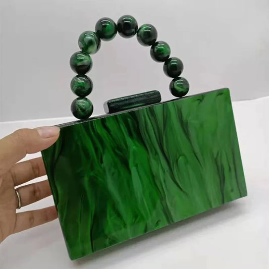 Pearl Marble Dark Green Acrylic PVC Evening Bags Women Luxury Crossbody Bag Purses And Handbags Wedding Party Beach Flap