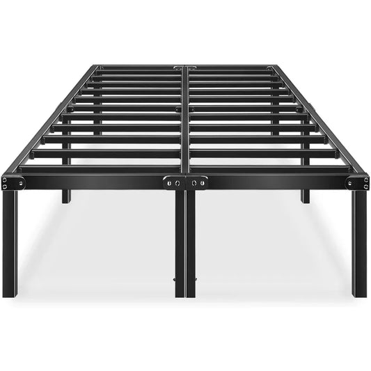 18 Inch Queen Bed Frame No Box Spring Needed High Platform Bedframes with Storage Size Black Metal