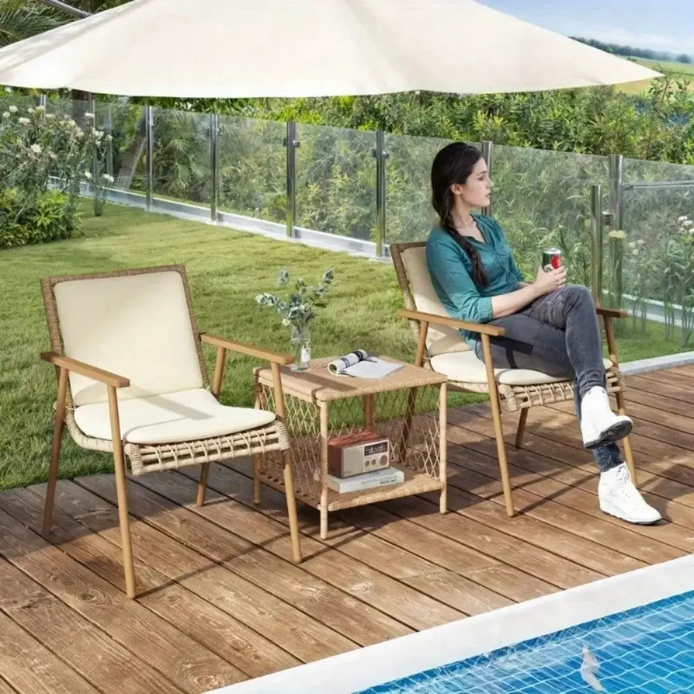 3 Pieces Patio Furniture Set Sofa Chair PE Rattan Wicker Outdoor With Cushion