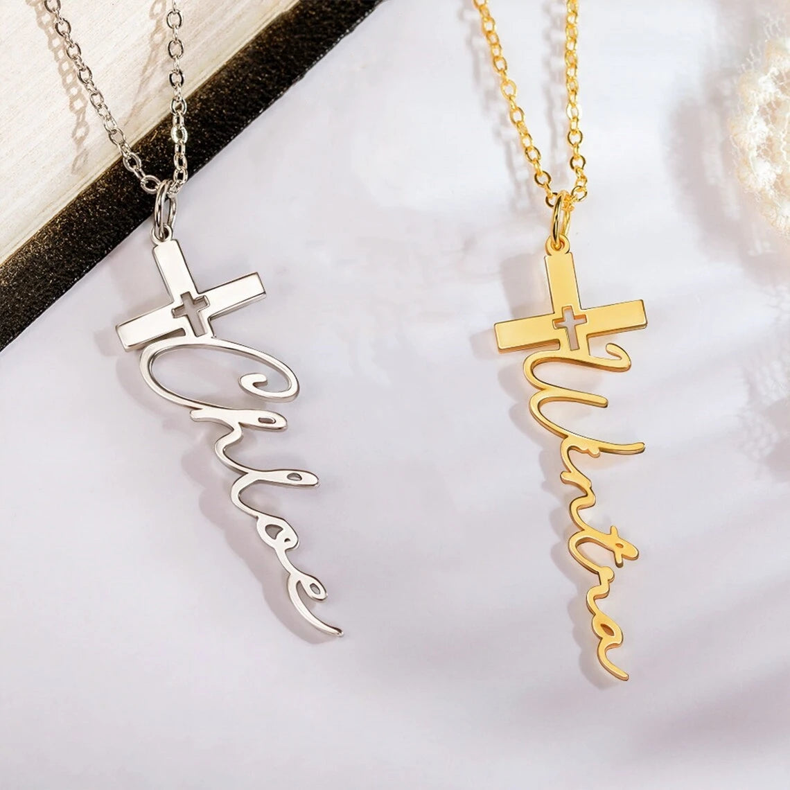 Custom Cross Name Necklace Women Lady Christian Jewelry Stainless Steel Personalized Gold Color Nameplate Pendant Necklace