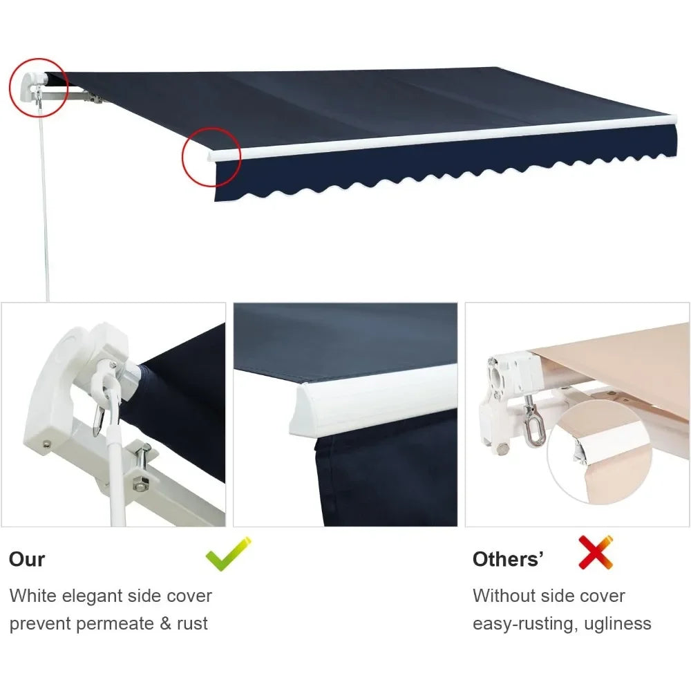 Sunshade Retractable Awning Outdoor 12'x8' Patio Awning Retractable Fully Assembled Awnings Tent Terrace Shade Garden Supplies