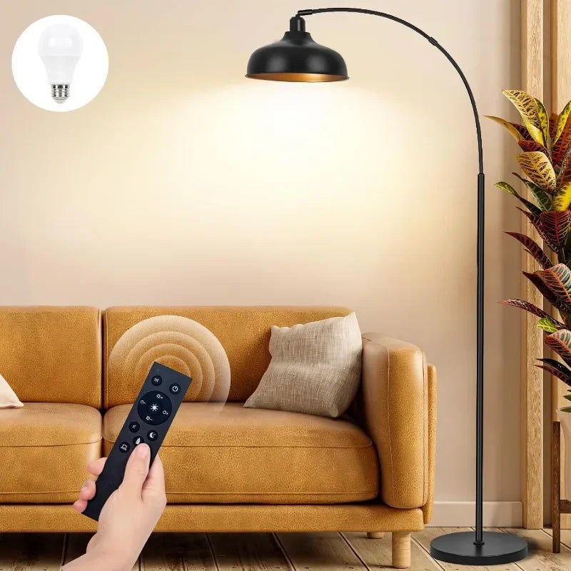 Arch Floor Lamps with Remote - Dimmable Floor Lamp 70”, Black Tall Lamp with 360° Adjustable Hanging Metal Shade, Arc Lamps