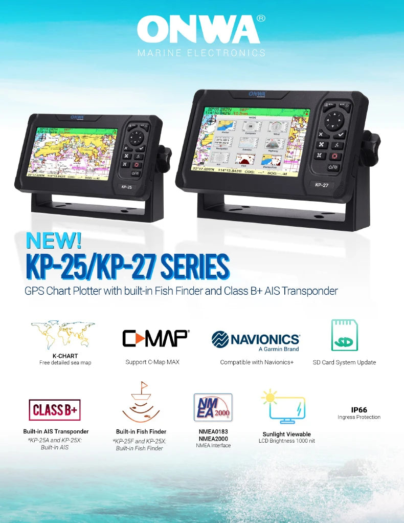 KP-25F 5-inch GPS Chart Plotter With Built-in Fish Finder Sounder