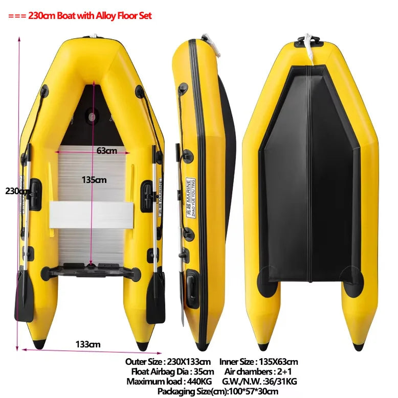 New 0.9mm Thickening Assault Boat with 3 Air Chamber Set 1-6 People Fishing Boat 360° Paddle Seat & Impact Resistant Wear Strips