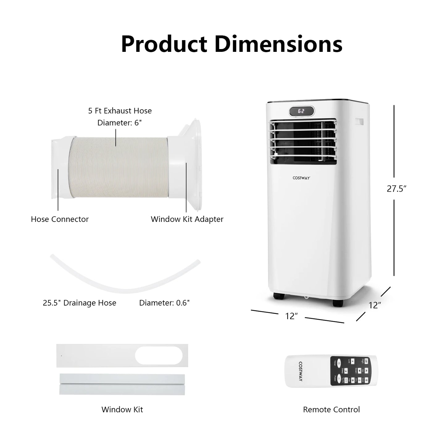8000 BTU Portable Air Conditioner with Remote Control 3-in-1 Air Cooler w/ Drying
