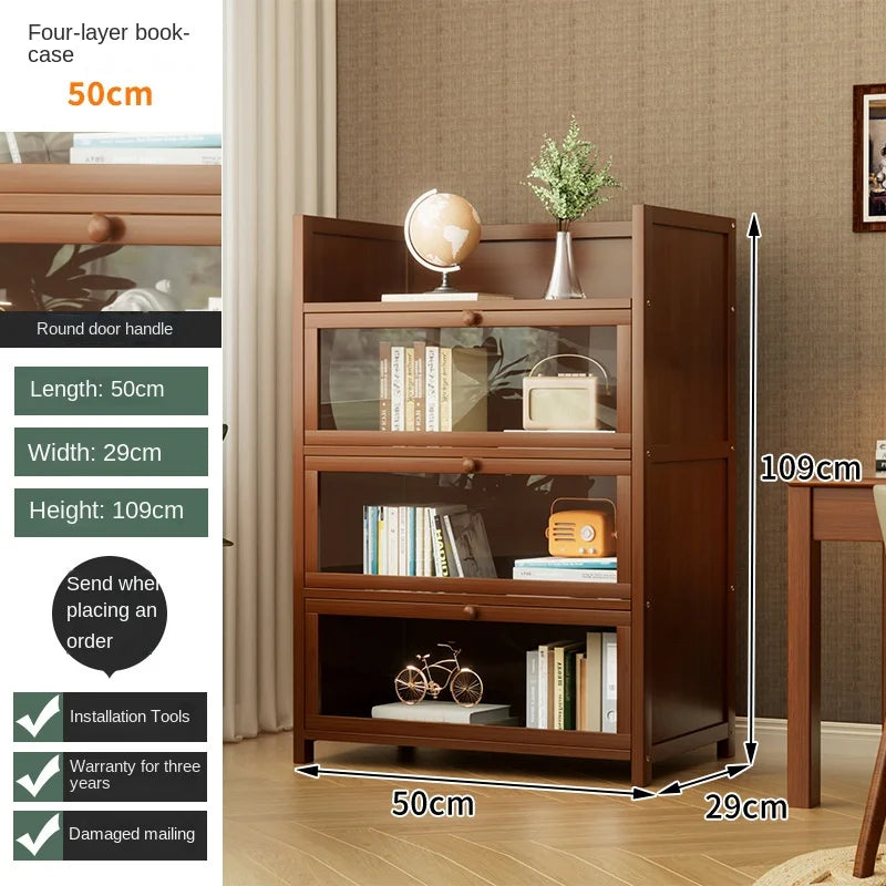 Bookshelf, bookcase, dust-proof floor-standing storage rack, household children and students storage rack with doors