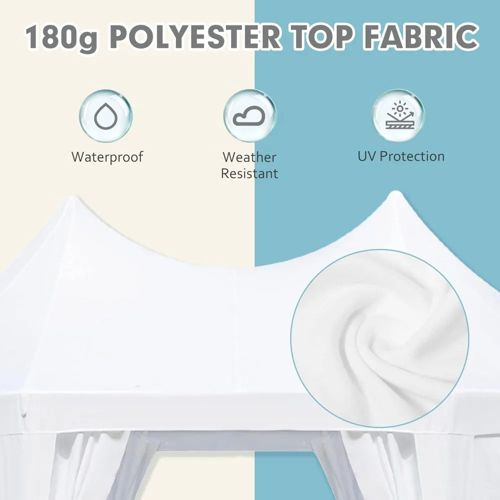 Party Tent, White Wedding Tent, Decagonal Heavy Duty Canopy with 8 Removable Sidewalls, 8 Church Windows and 2 Pull-Back Doors