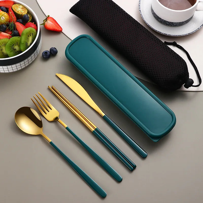 304 Cutlery Set Dinnerware Set Portable Tableware Set High Quality Stainless Steel Knife Fork Spoon Travel Flatware With Box