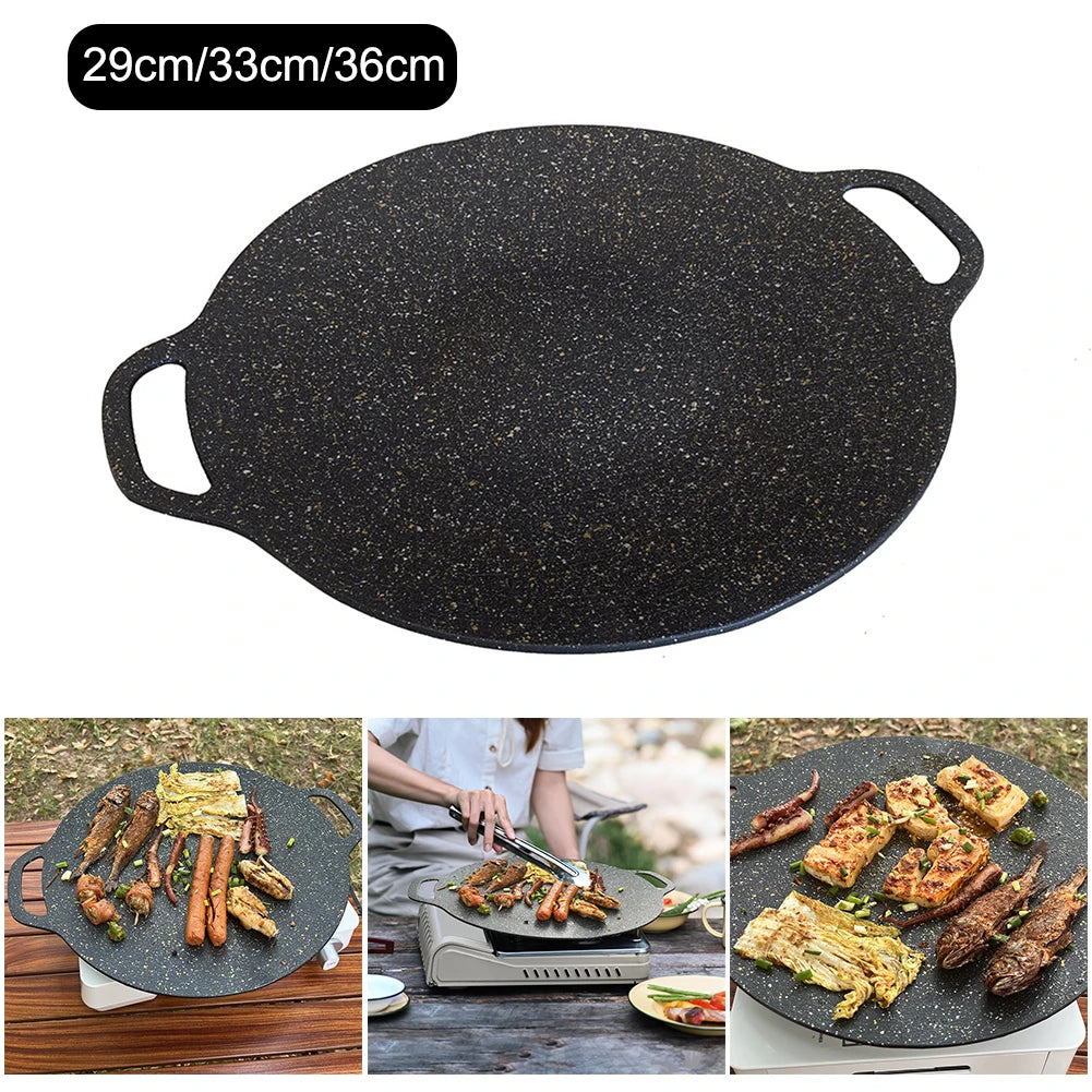 Grilling Pan Non-stick Frying Pan Flat Pancake Griddle Stone Cooker BBQ Grill Baking Pan for Outdoor Camping Barbecue Bakeware