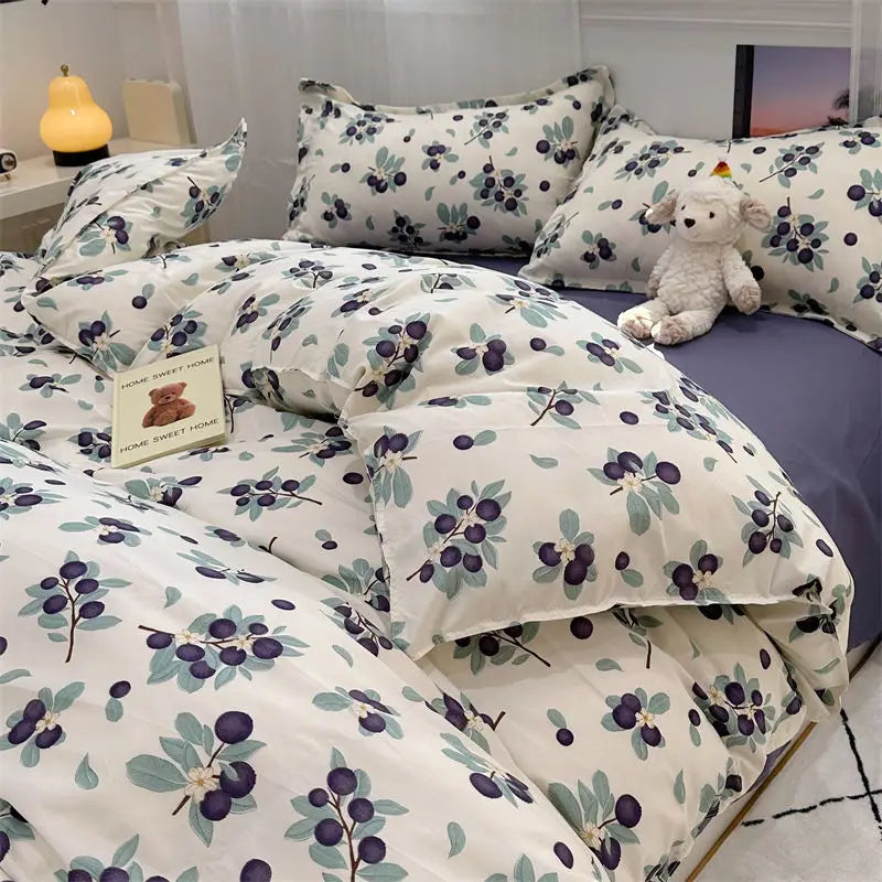 Pink Floral Bedding Set Soft Ins Single Double Queen Size Duvet Cover Flat Sheet Pillowcase Girls Home Totel Bed Linens