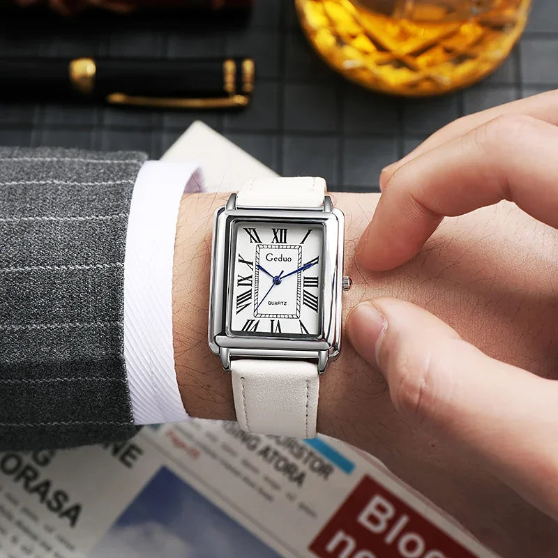 New Fashion Watch Designer Rectangle Dial Quartz Watch for Men Casual Leather Strap Luxury Business Wristwatch Relogio Masculino