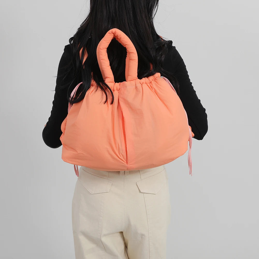 Puffer Tote Bag for Women Adjustable Strap Shoulder Bag Nylon Solid Crossbody Bag Large Puffy Purse for Shopping Travel