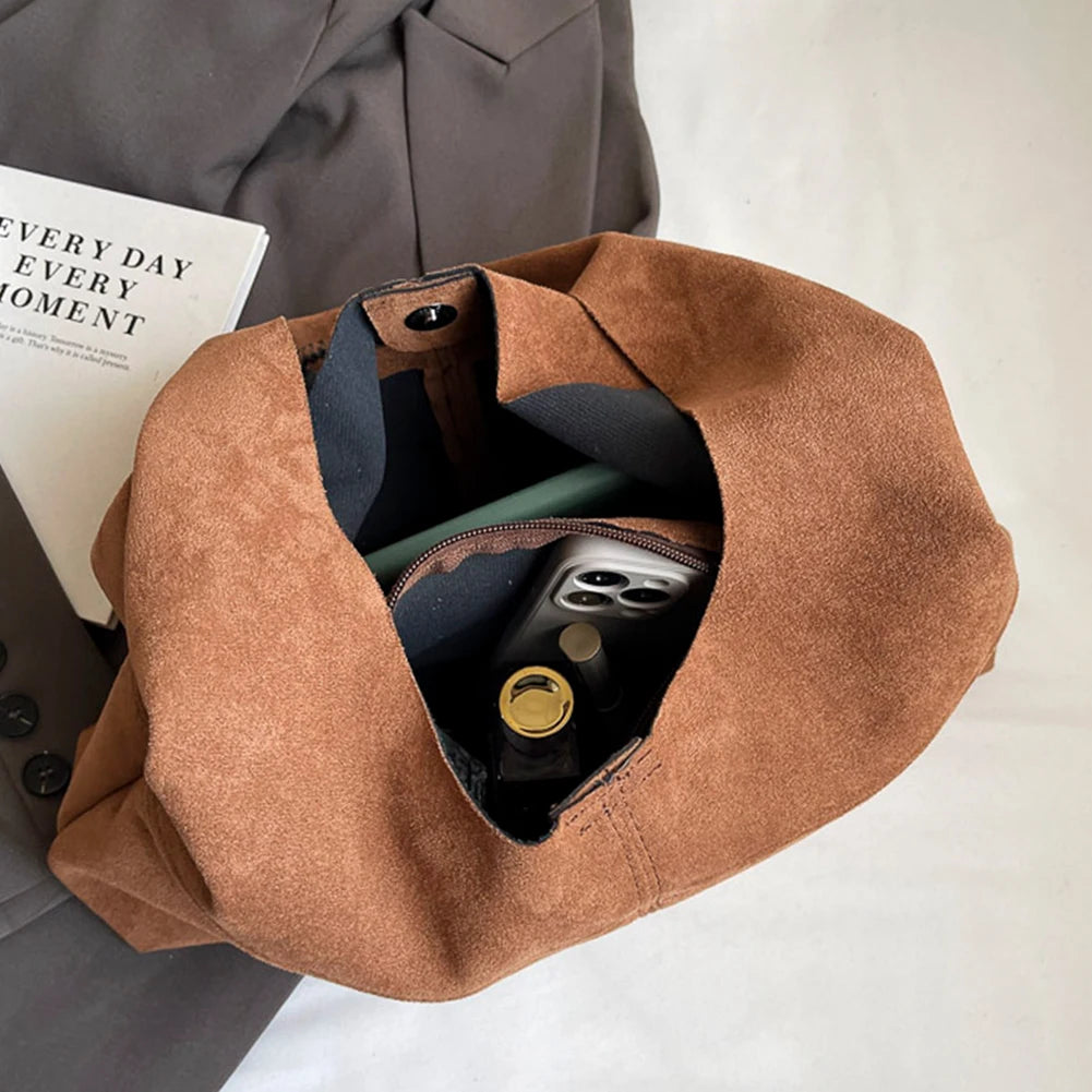 Women Suede Shoulder Bag with Inner Pocket Underarm Bag Vintage Hobo Bag Slouchy for Work Travel