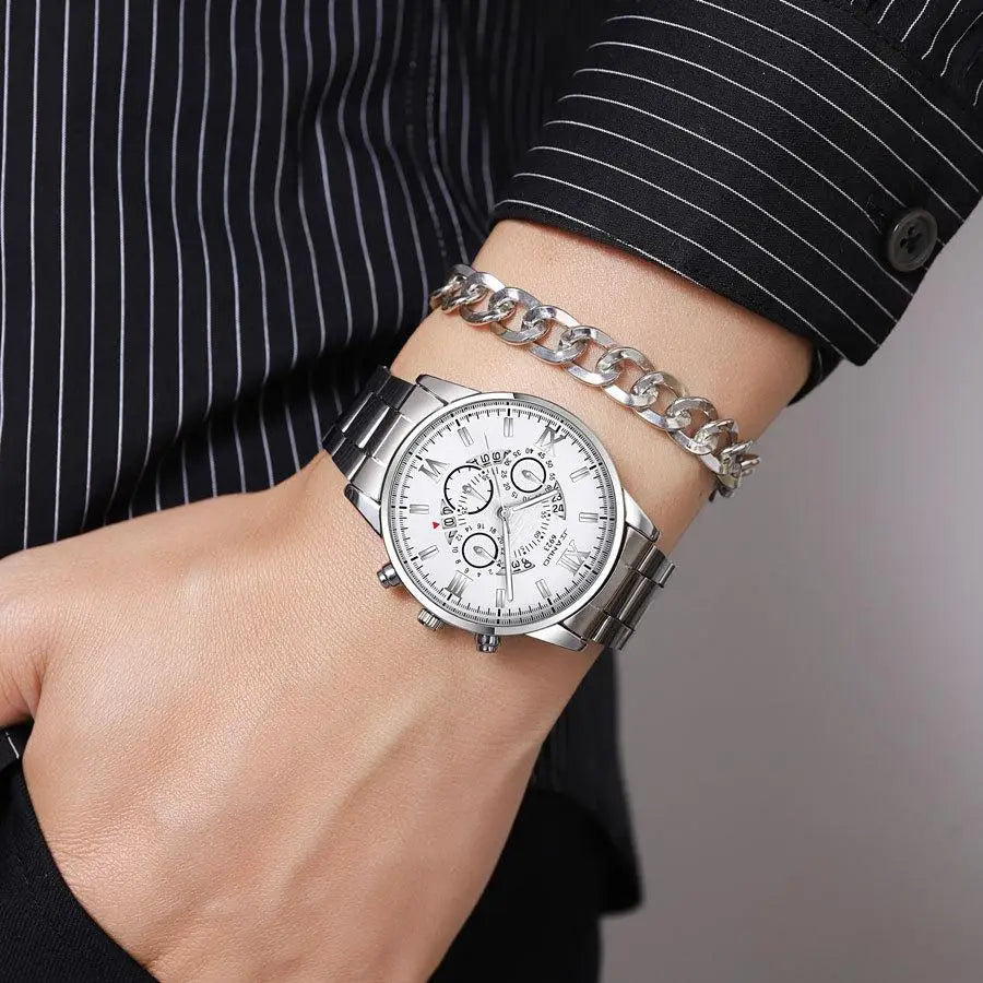 Luxury Men's Steel Strap Luminous Calendar Watch Business Fashion Wristwatch Sports Watch Men's Gifts