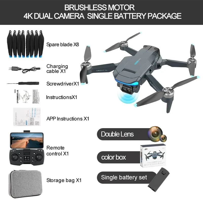 F194 Mini Brushless GPS Folding Drone 4K HD Dual Camera Drones Aerial Photography 5G Long Range Remote Control Dron Toy 1000M