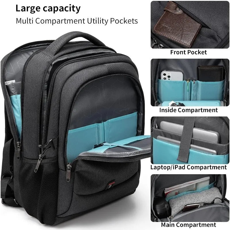 17 Inch Laptop Backpack for Travel Water Resistant College Backpack for Men Laptop Bag with USB Charging Port,Black