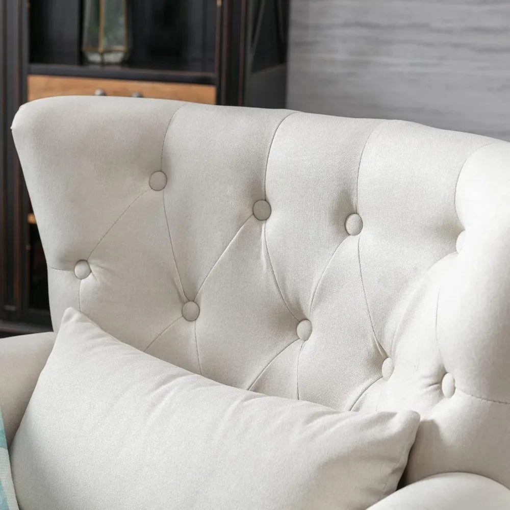 Mid-century Modern Accent Chairs Set of 2, Comfy Tufted Single Sofa Chair Wingback Armchair with Pillow for Living Room, Bedroom