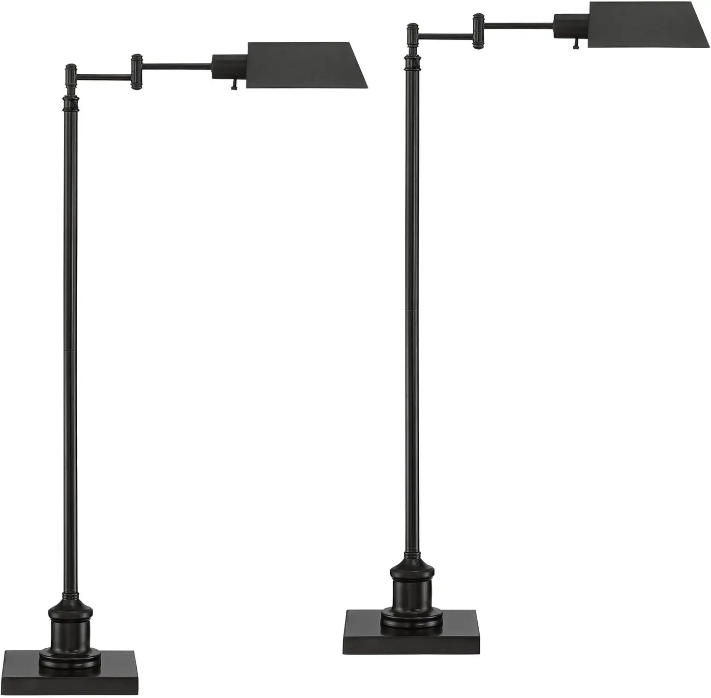 Regency Hill Jenson Traditional Farmhouse Rustic Country 54"" Tall Standing Floor Lamps Set Of 2 Lights Swing Arm Pharmacy Task