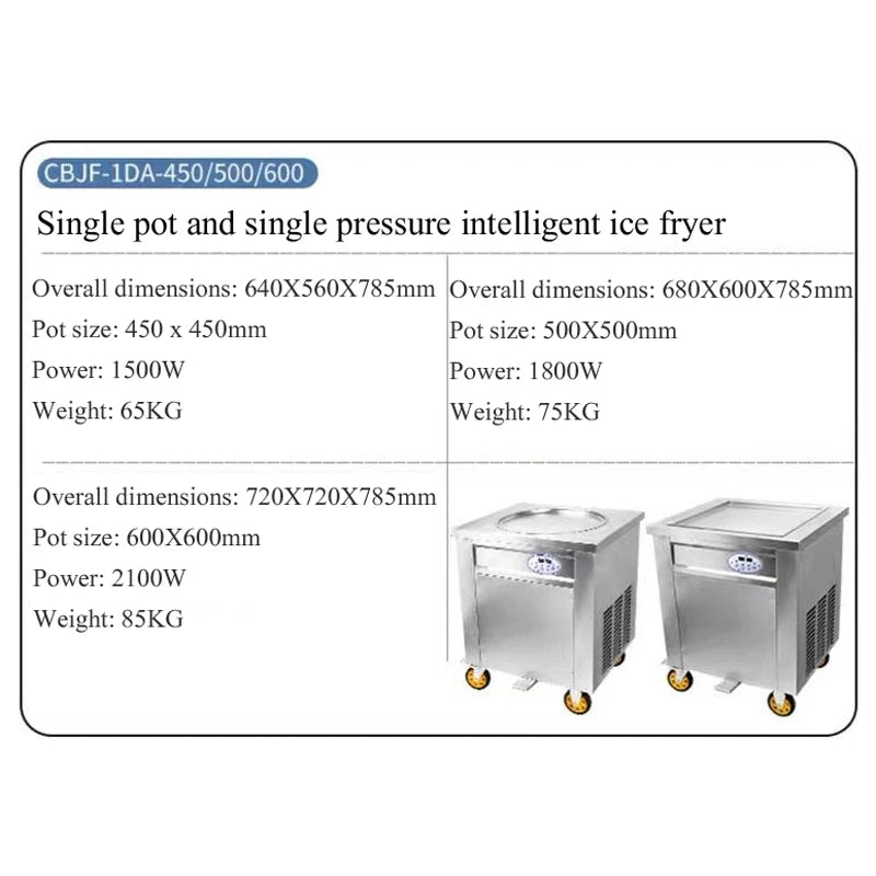 Single Square Flat Pan Instant Thailand Rolled Ice Cream Making Thai Stir Fry Tawa Roller Fried Ice Cream Roll Machine