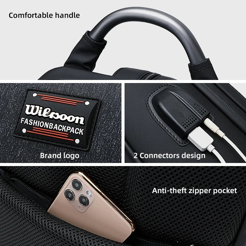 WIERSOON Adjustable Backpacks Men New Anti-thief Women Waterproof Shoulder Bags USB Charging Unisex Travel Leisure Backpack