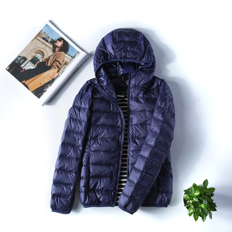 New Women Thin Down Jacket White Duck Ultralight Jackets Autumn and Winter Warm Coats M-5XL Portable Outwear Down Jacket Women