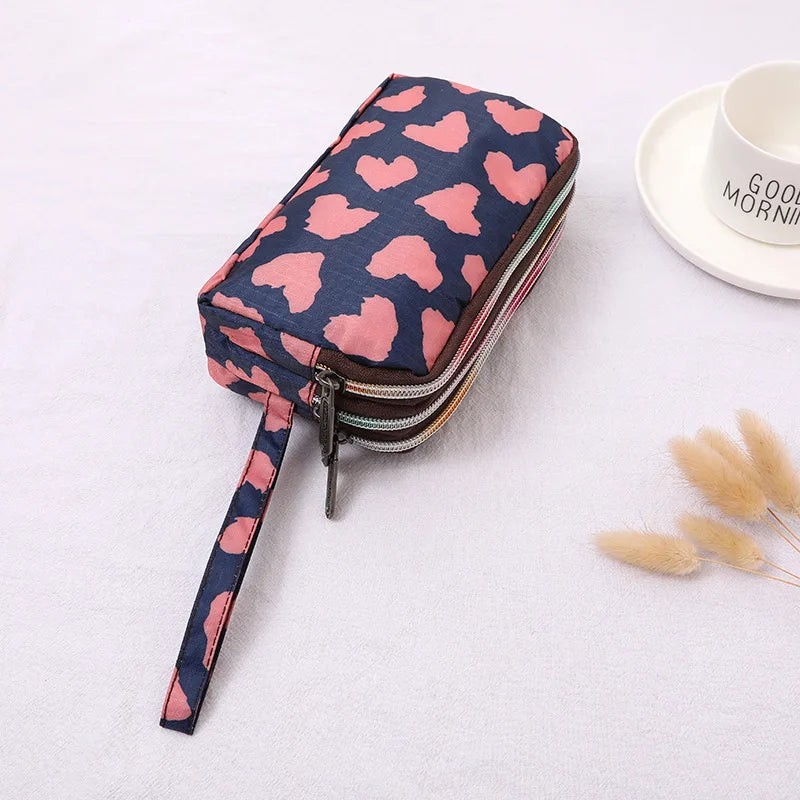 Fashion Printing Ladies Clutch Wallet Large Capacity Triple Zipper Hand Carry Coin Purse Shopping Handheld Cell Phone Bag