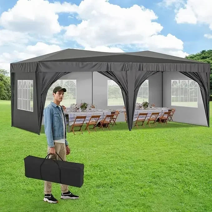 Awning 10x20 with Sidewalls, Sun-Resistant Heavy Duty 10x20 Pop Up Canopy with 6 Sand Bags, Green Foldable Event Tent