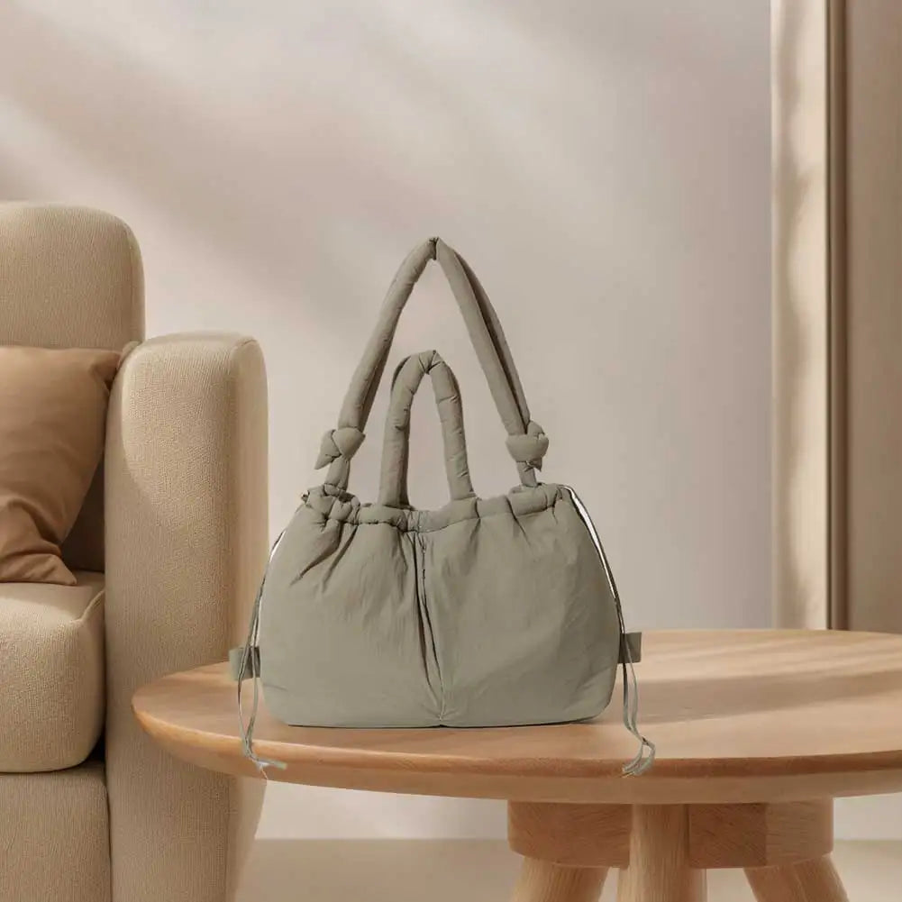 Puffer Tote Bag for Women Adjustable Strap Shoulder Bag Nylon Solid Crossbody Bag Large Puffy Purse for Shopping Travel