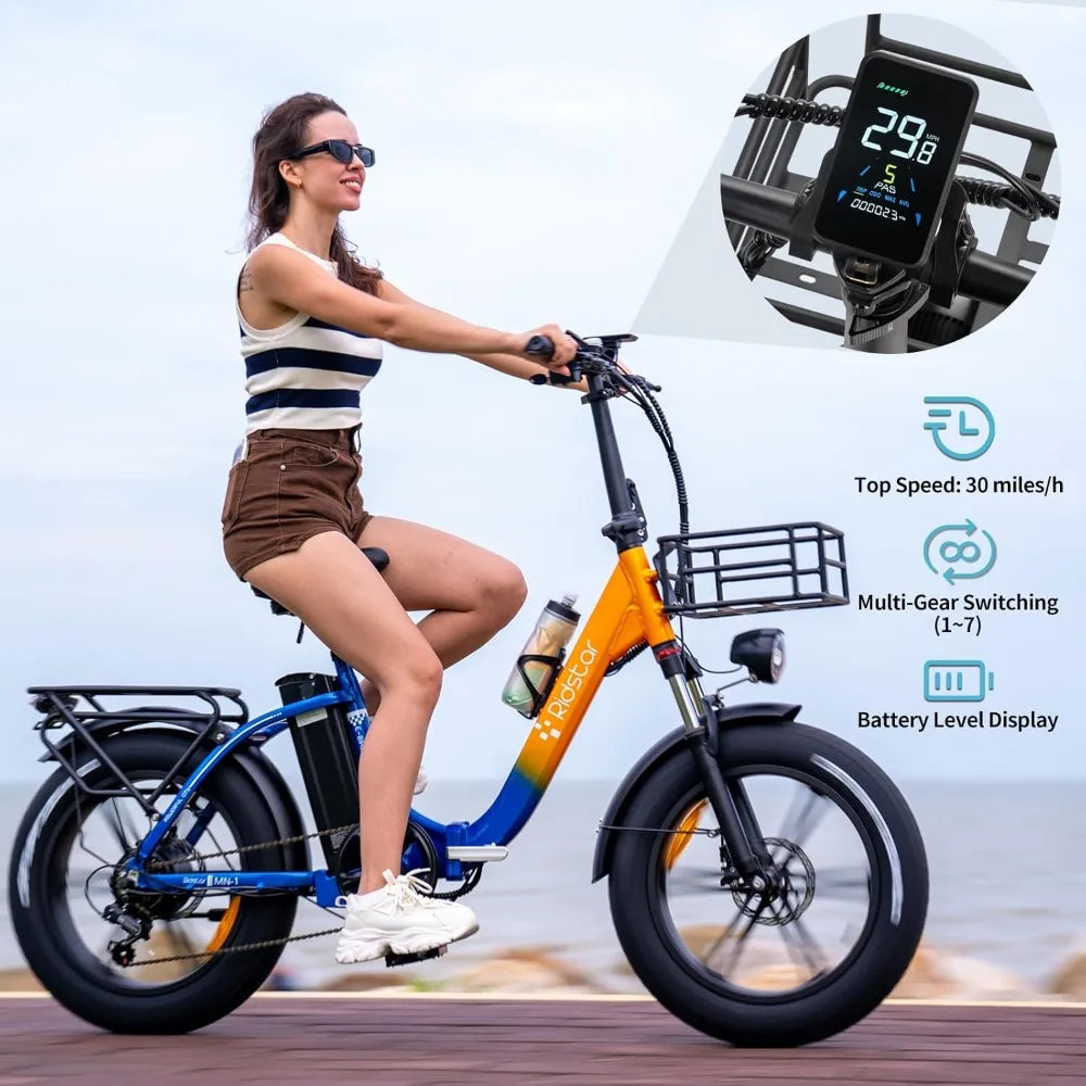 Adult Electric Bike - 1000/1500W, 30/36 MPH, 48V 15/20Ah Removable Battery with 20''/26" Fat Tire 7 Speed Folding Electric Bike