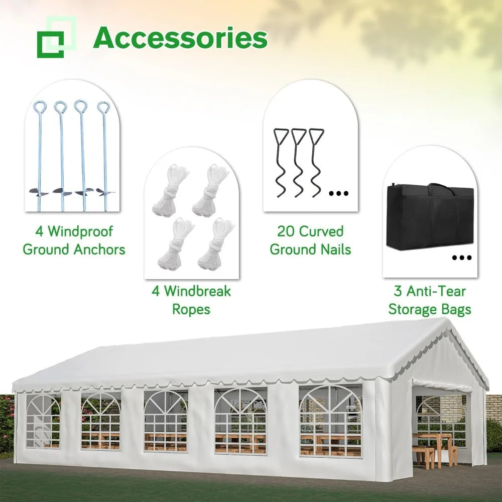 Outdoor Heavy-Duty Party Tent, Upgraded Galvanized Gazebo Wedding Canopy Big Tents with 3 Storage Bags, 20’ X 32’